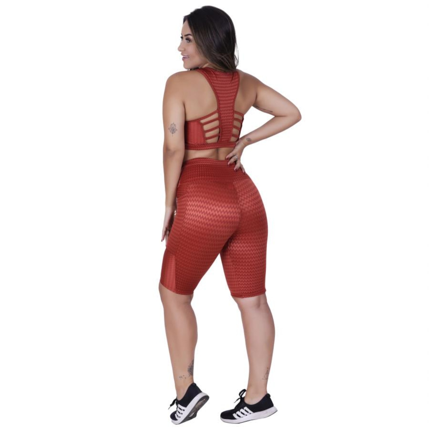 Bermuda Orbis Fitness Bolso Cós Alto Cirre Textura Brilho - Feminina - Foto 4