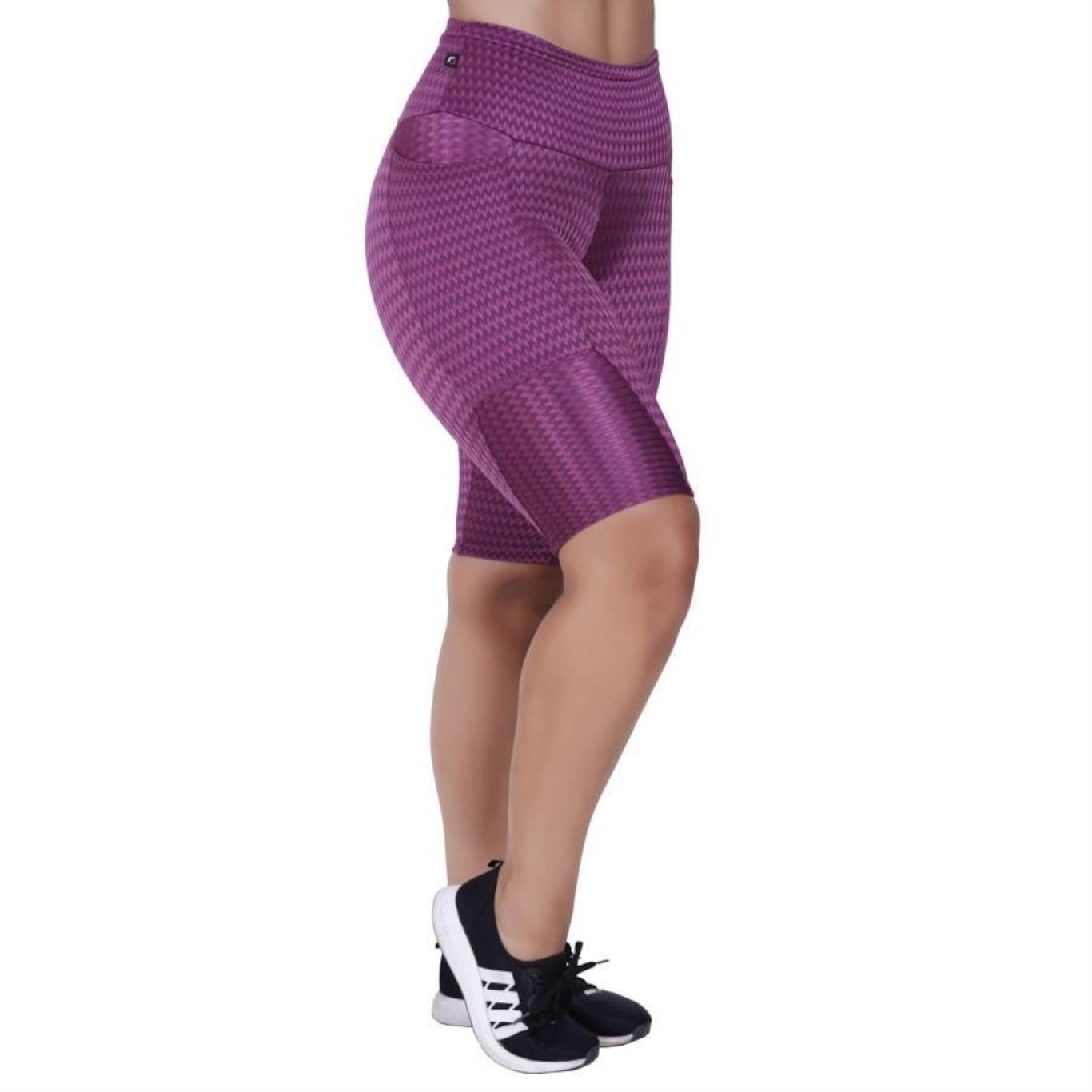 Bermuda Orbis Fitness Bolso Cós Alto Cirre Textura Brilho - Feminina - Foto 2