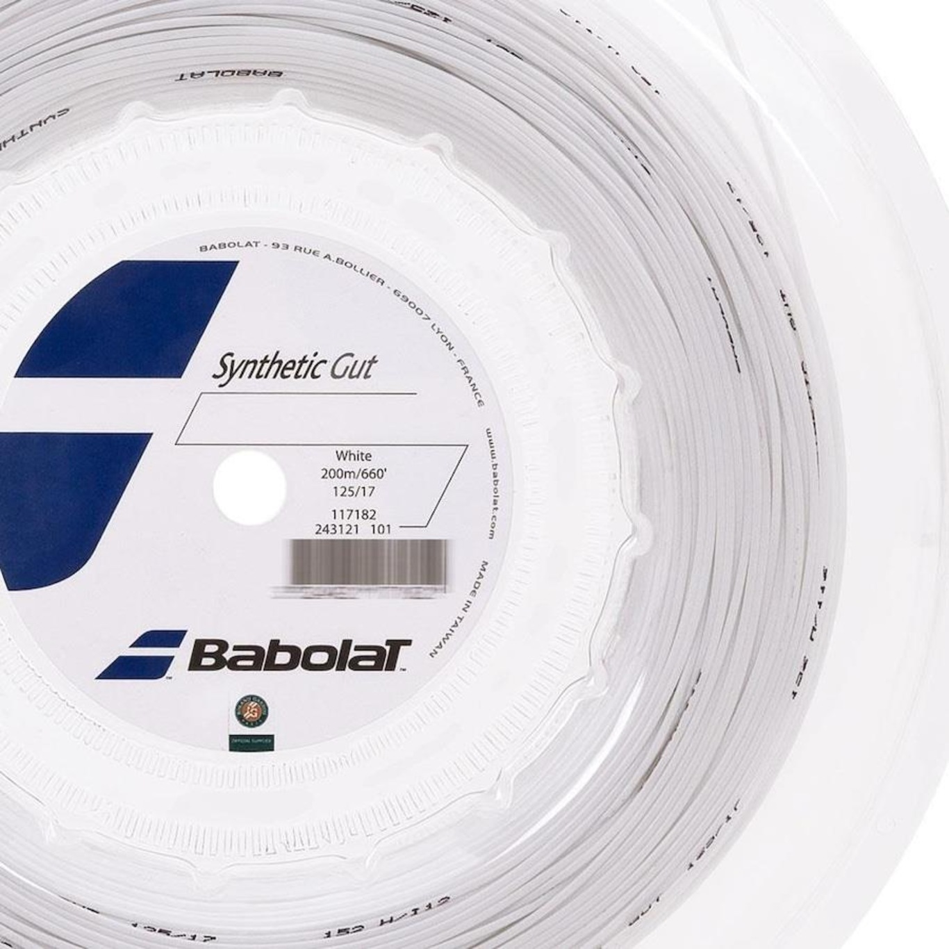 Corda Babolat Synthetic Gut 17L 1.25mm Branca Rolo com 200 metros