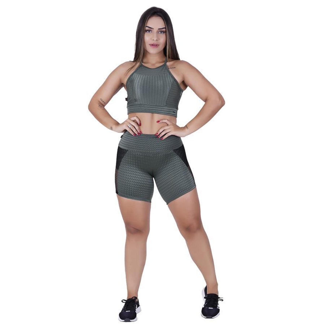 Short Orbis Fitness Meia Coxa Detalhe Tela Cirrê Textura - Feminino - Foto 2