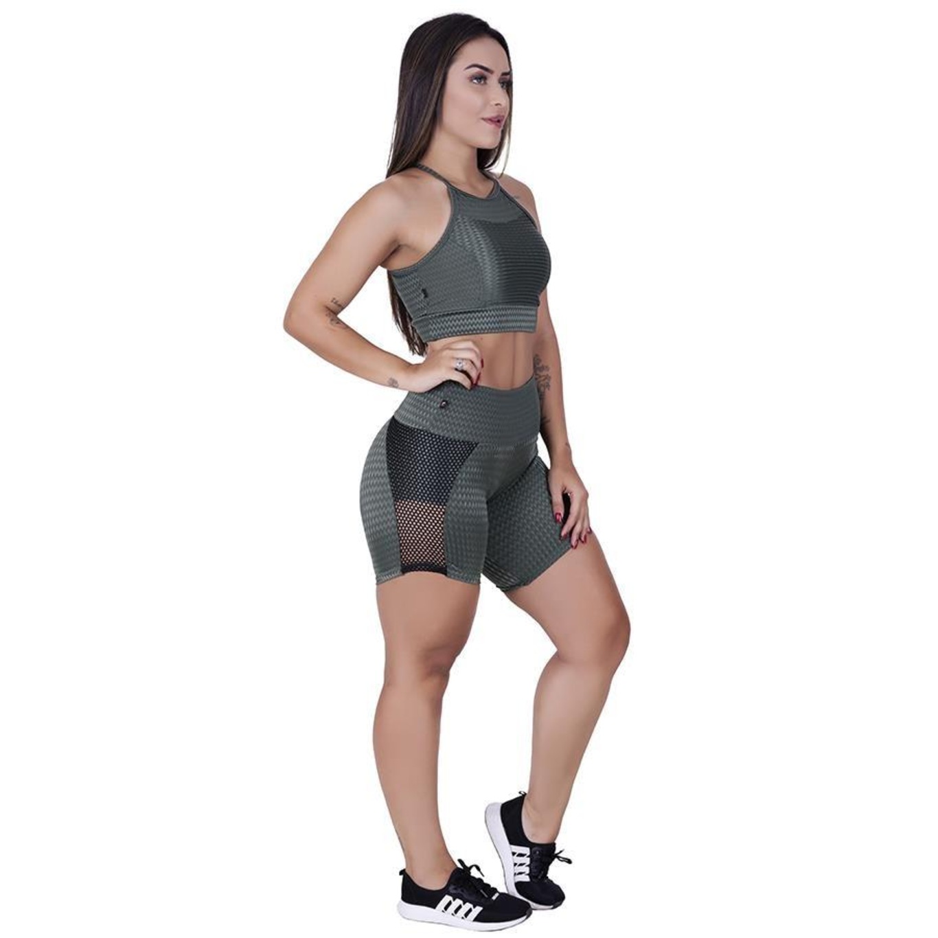 Short Orbis Fitness Meia Coxa Detalhe Tela Cirrê Textura - Feminino - Foto 3