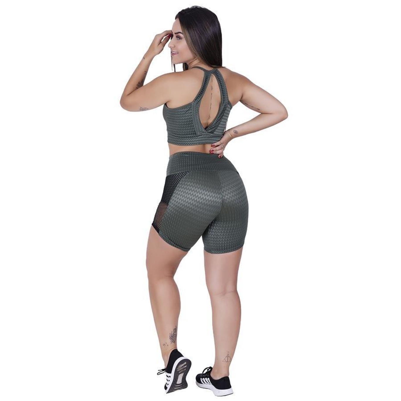 Short Orbis Fitness Meia Coxa Detalhe Tela Cirrê Textura - Feminino - Foto 4