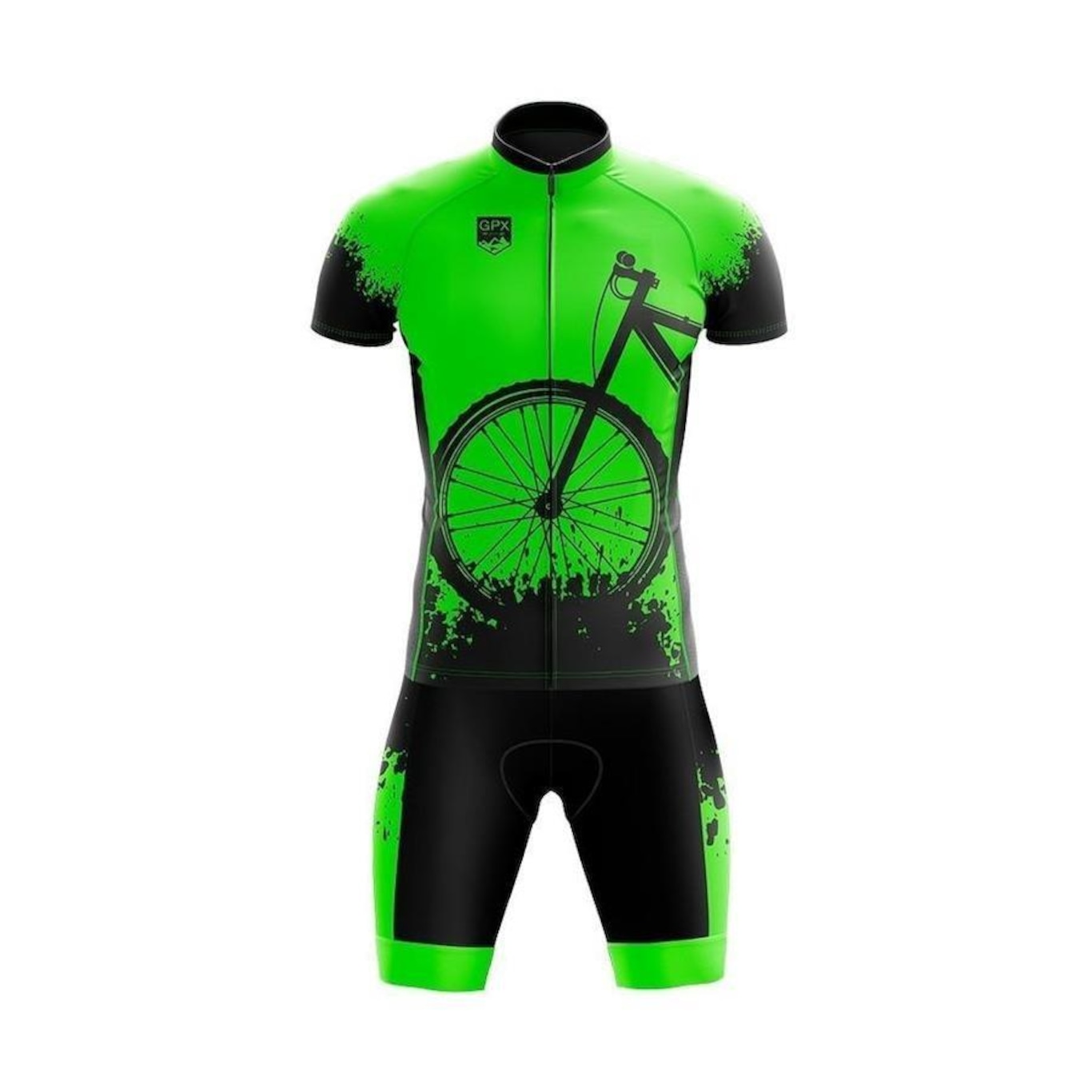 Conjunto GPX de Ciclismo: Bretelle + Camisa Zíper Full Bike Green Masculino - Foto 1