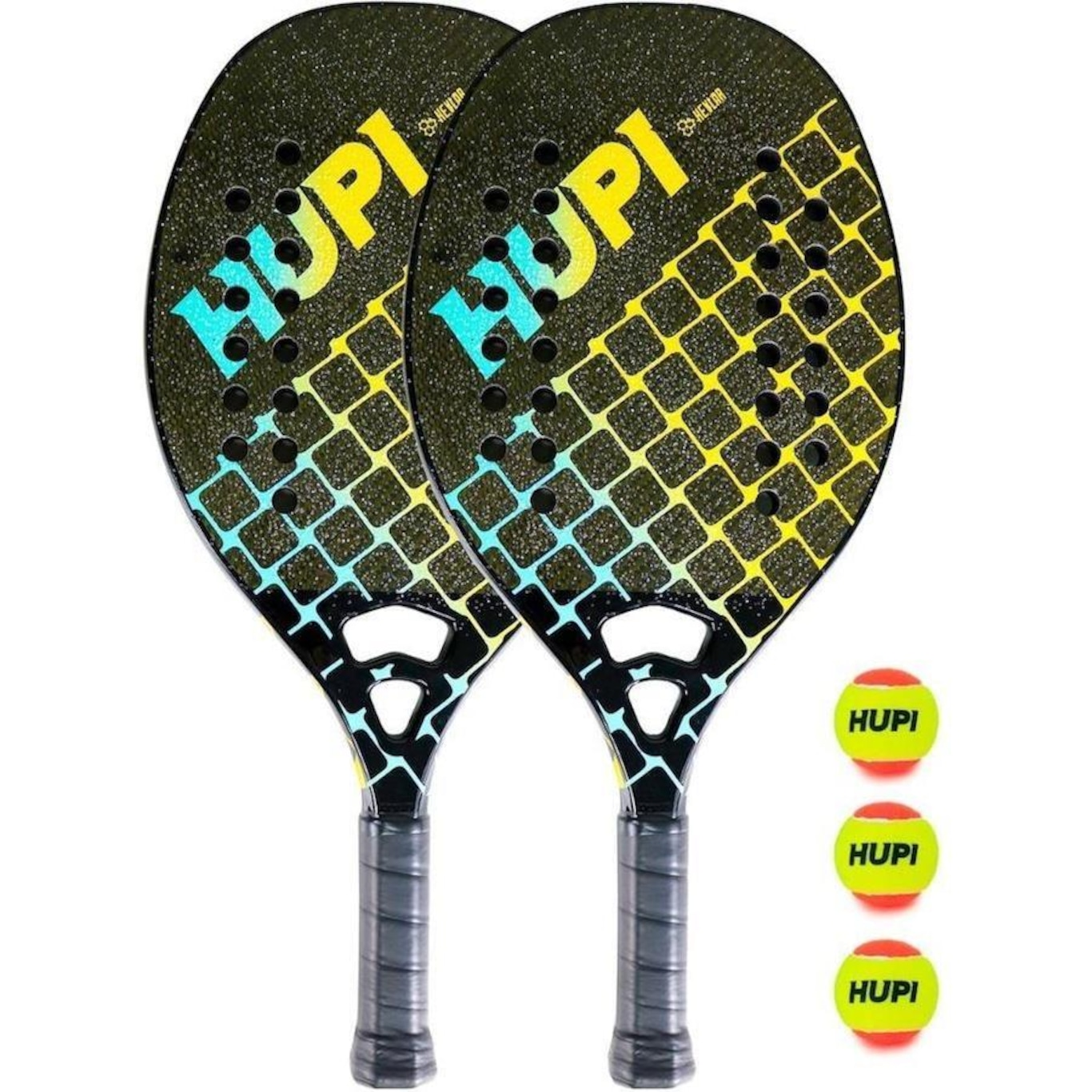 Kit 2 Raquetes Beach Tennis HUPI Deft Pro Kevlar + 3 Bolas - Foto 1