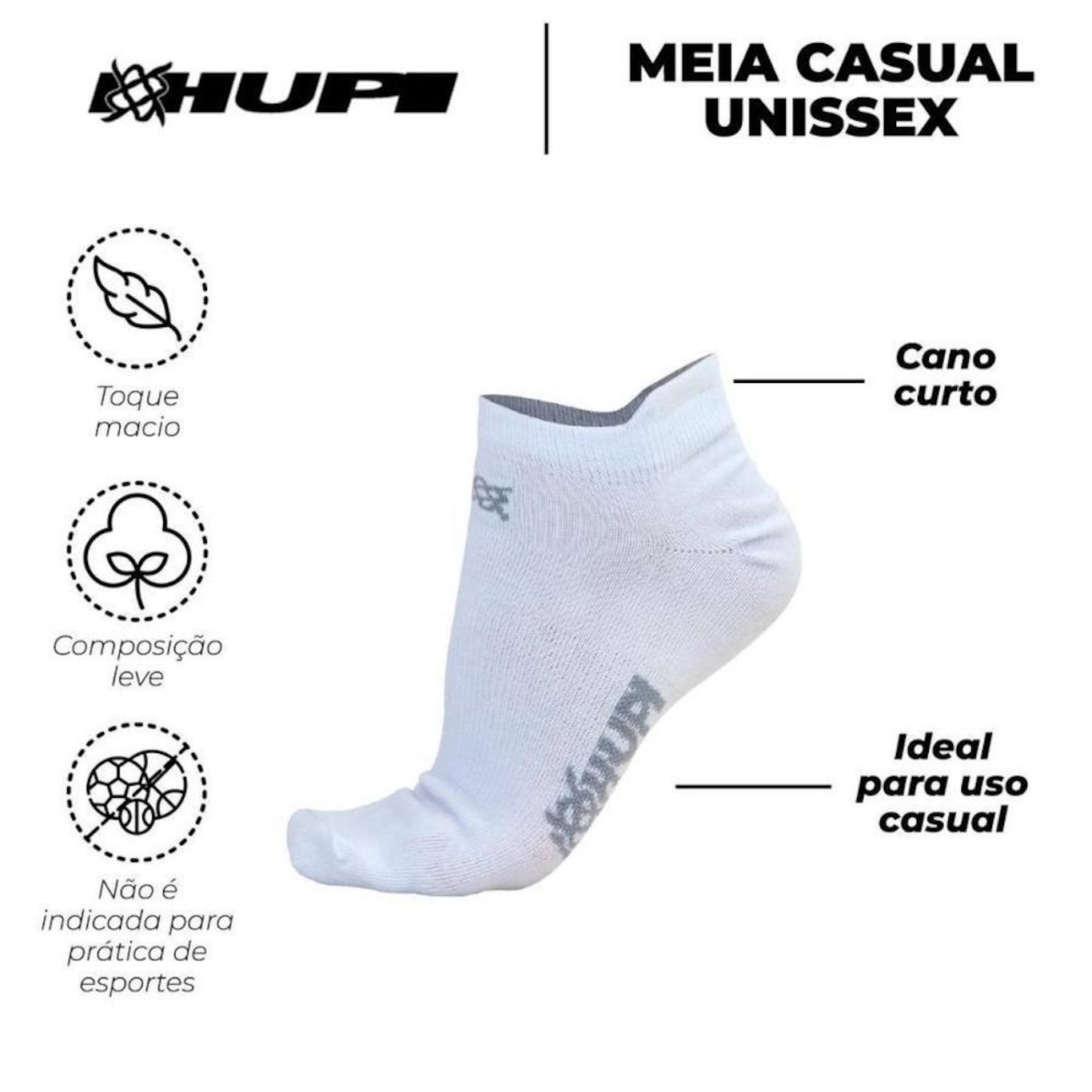 Kit Meia Invisível Hupi Casual com 03 Pares - 34 a 38 - Unissex - Foto 3