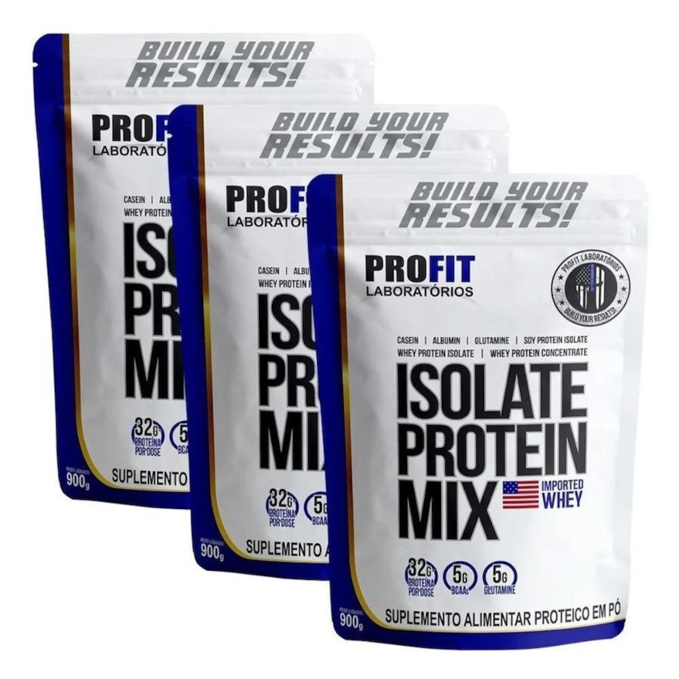 Kit Isolate Protein Mix Hidrolisado Profit Refil Baunilha 900g 3