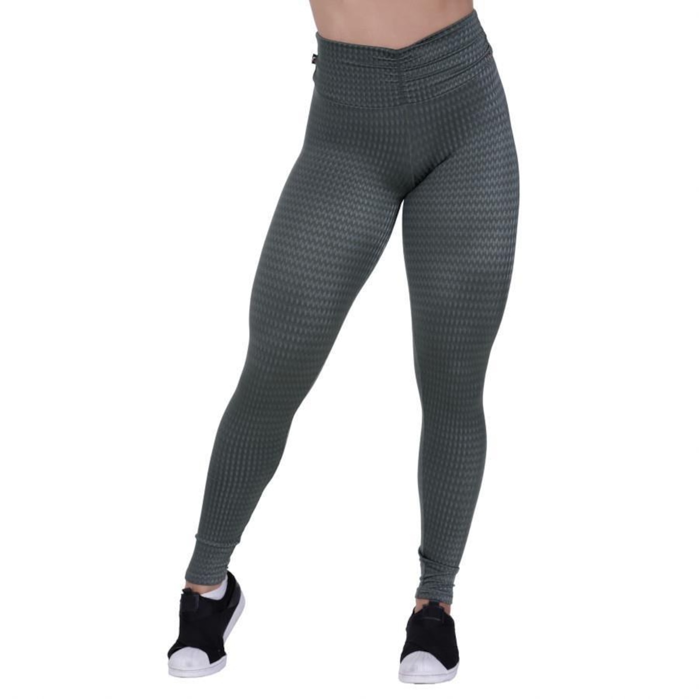 Calça Legging Orbis Fitness Franzido Cós Cirre Texturado - Feminina - Foto 1