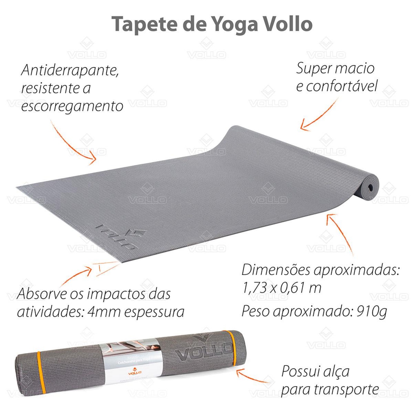 Colchonete para Yoga Vollo com Alça para Transporte - 4 mm - Foto 3