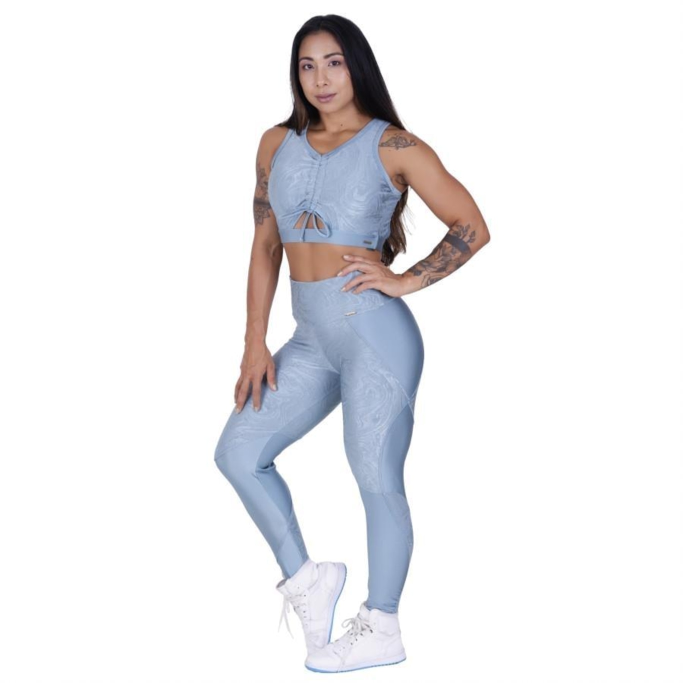 Conjunto Fitness Orbis Fitness: Calça Legging Recortes + Cropped Top Bojo - Feminino - Foto 1