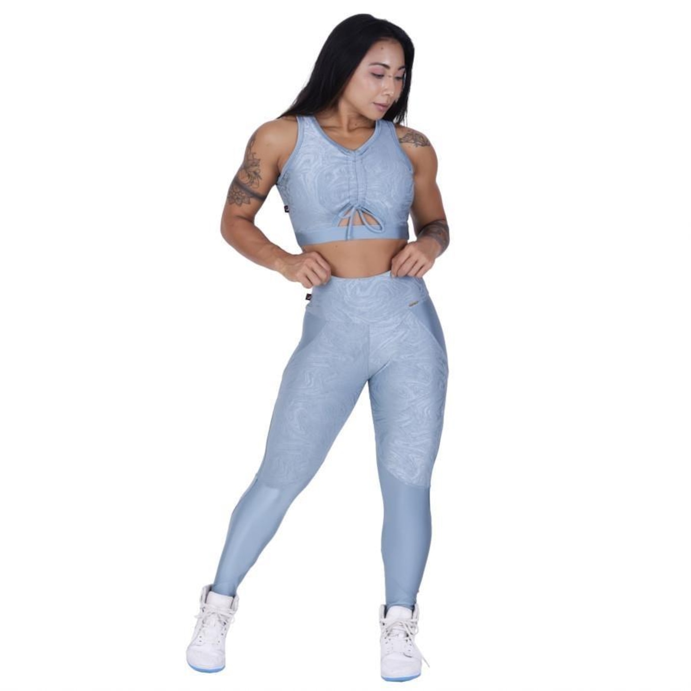 Conjunto Fitness Orbis Fitness: Calça Legging Recortes + Cropped Top Bojo - Feminino - Foto 3