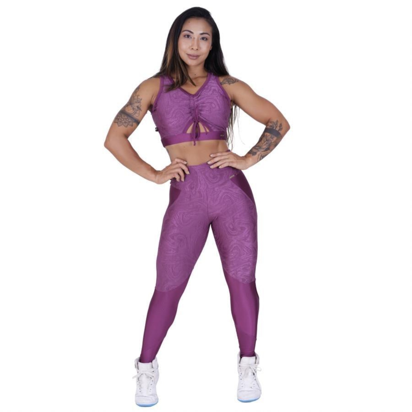 Conjunto Fitness Orbis Fitness: Calça Legging Recortes + Cropped Top Bojo - Feminino - Foto 1