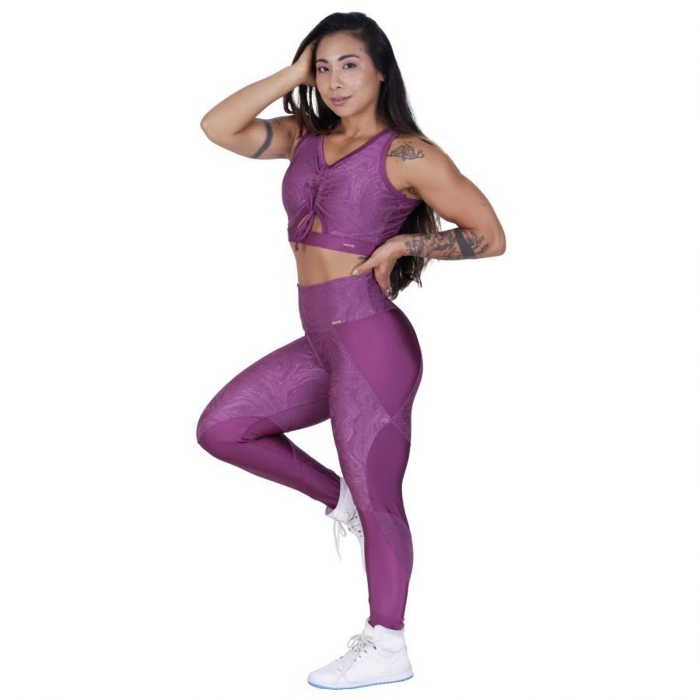 Conjunto Fitness Orbis Fitness: Calça Legging Recortes + Cropped Top Bojo - Feminino - Foto 2