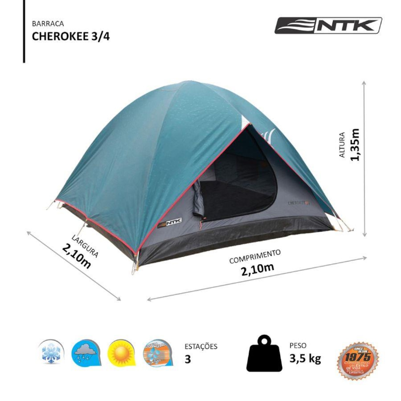 Barraca de Camping 3/4 Pessoas NTK Cherokee com Coluna D''água de 2500mm - Foto 3