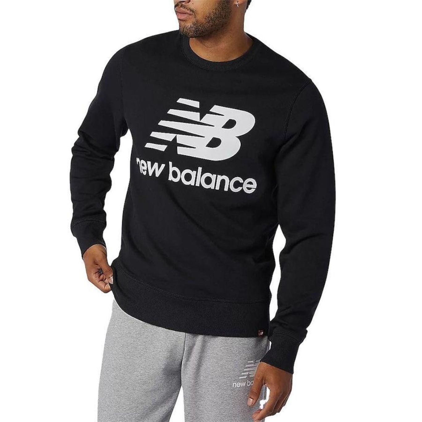 Blusão de Moletom sem Capuz New Balance Essentials Logo - Masculino - Foto 1