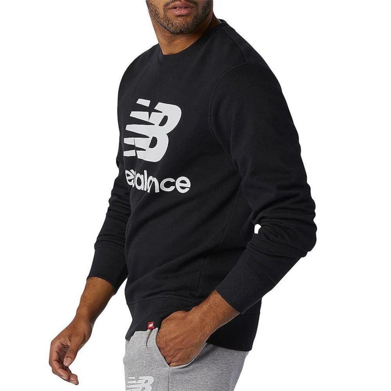 Blusão de Moletom sem Capuz New Balance Essentials Logo - Masculino - Foto 3