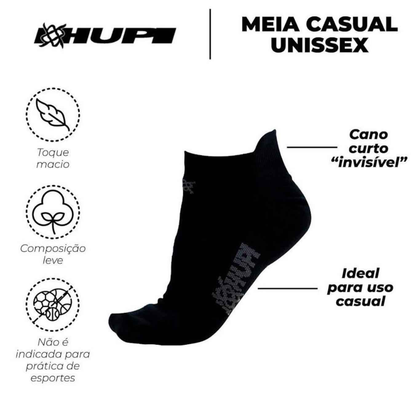 Kit Meia Invisível HUPI com 03 Pares - 36 a 42 - Adulto - Foto 3