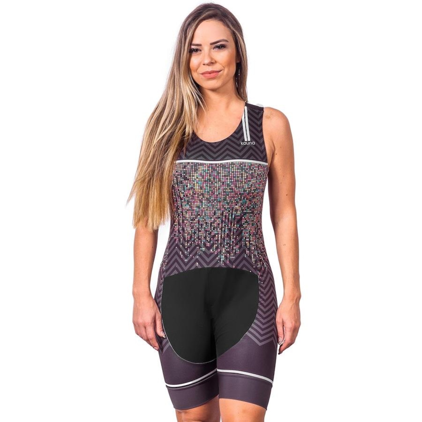 Macaquinho Kauna sem Mangas Triathlon Elite Pixel Proteção UV50+ - Feminino - Foto 1