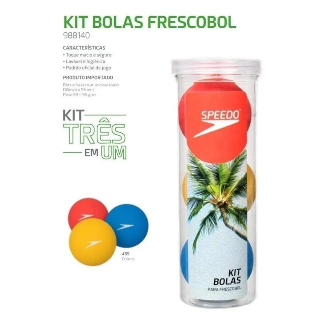 Kit de Bola dd Frescobol Speedo Praia Pack - 3 Bolas - Foto 1