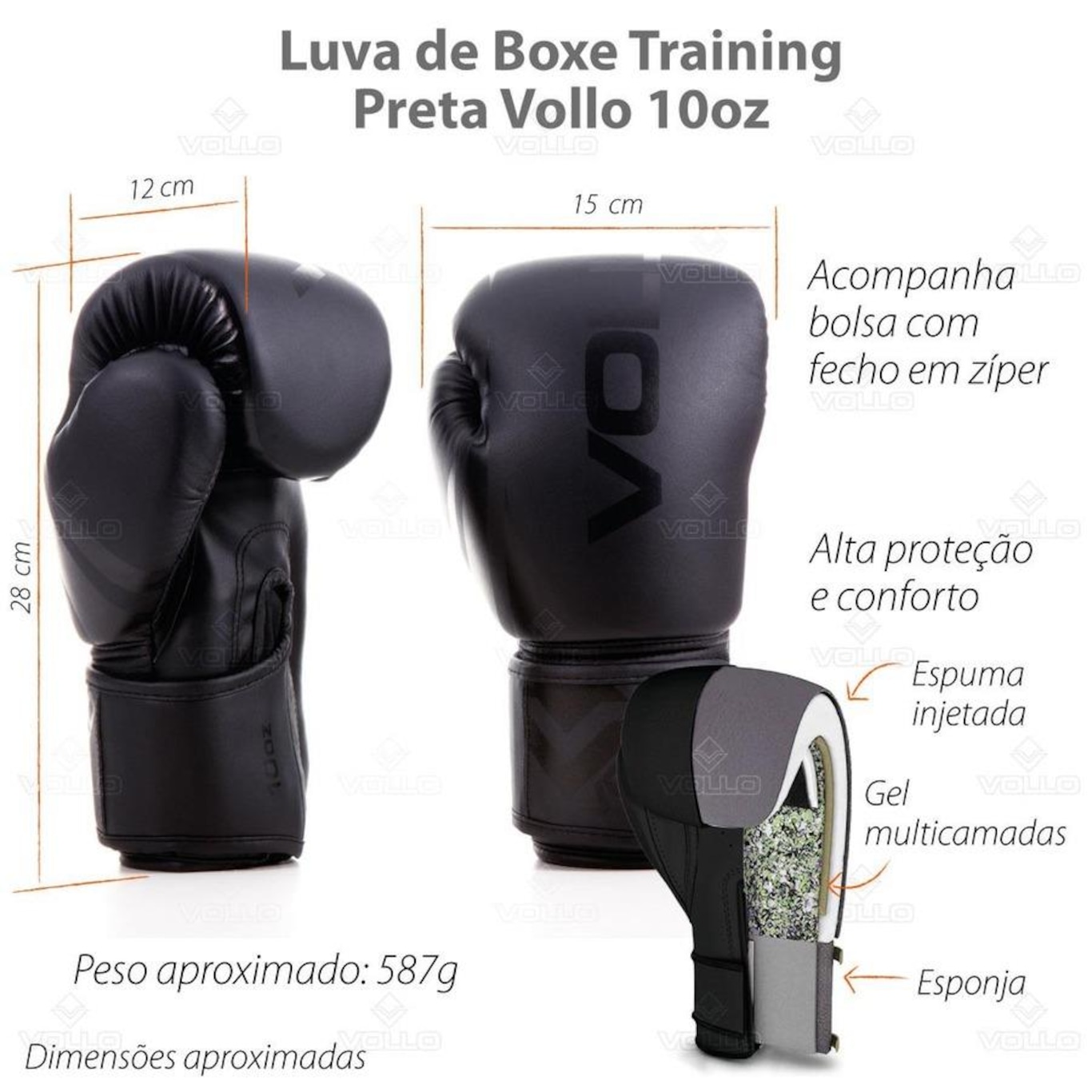 Luva de Boxe Muay Thai Kickboxing Vollo Training 10 oz - Foto 5