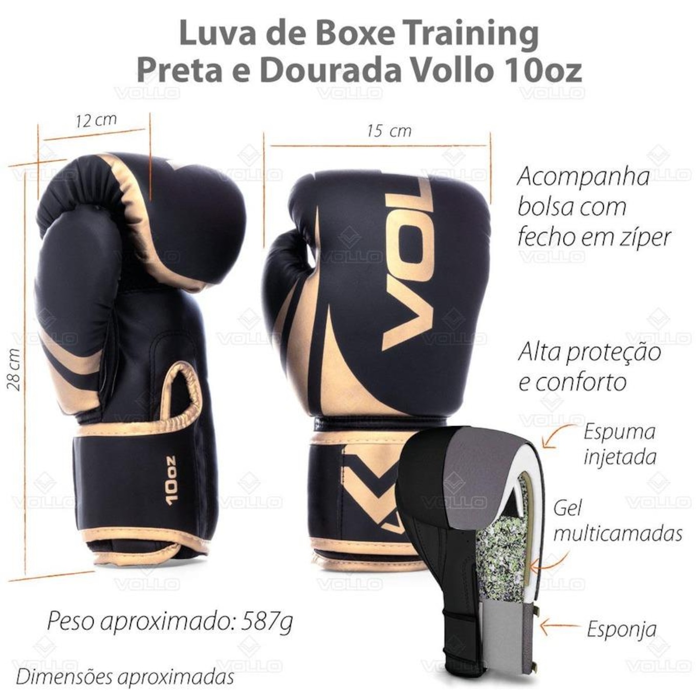 Luva de Boxe Muay Thai Kickboxing Vollo Training 10 oz - Foto 5