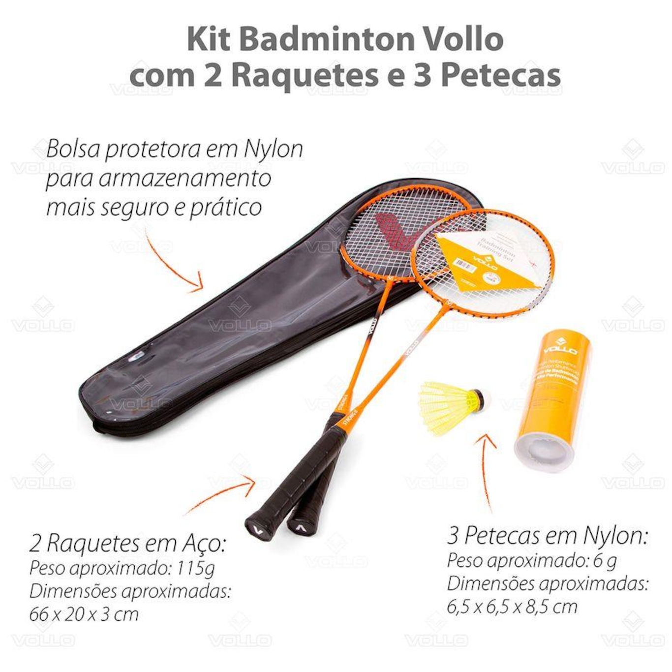 Kit Badminton Vollo com 2 Raquetes + 3 Petecas - Foto 4