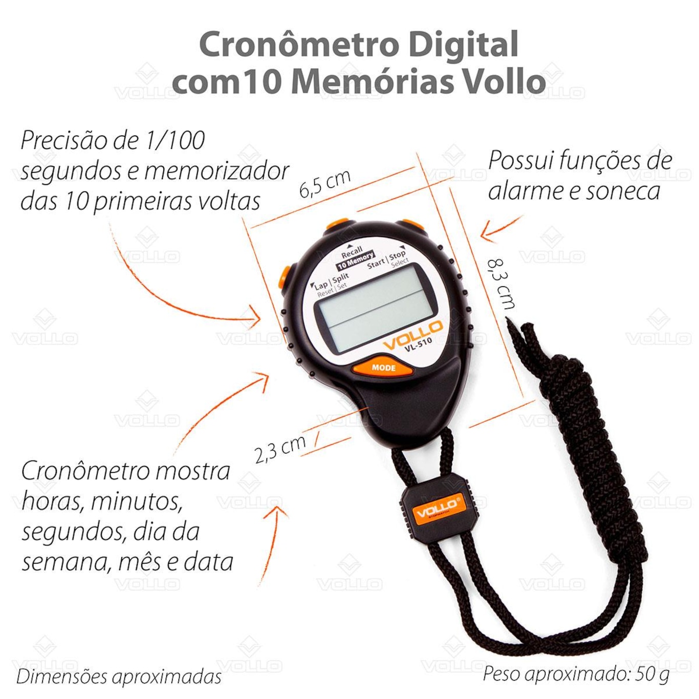 Cronômetro Digital de Mão Vollo Profissional - 10 Memórias - Foto 5