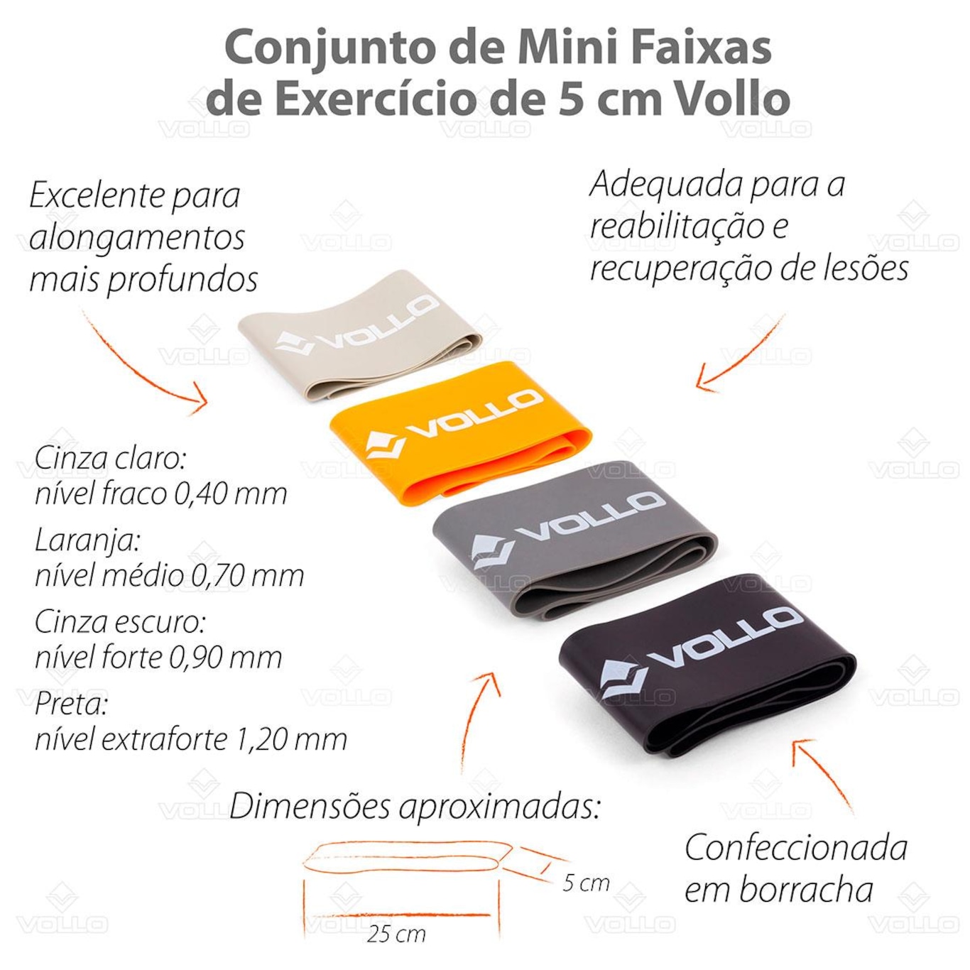 Kit 4 Faixas Elásticas  Vollo Mini Bands 4 Intensidades - Foto 5