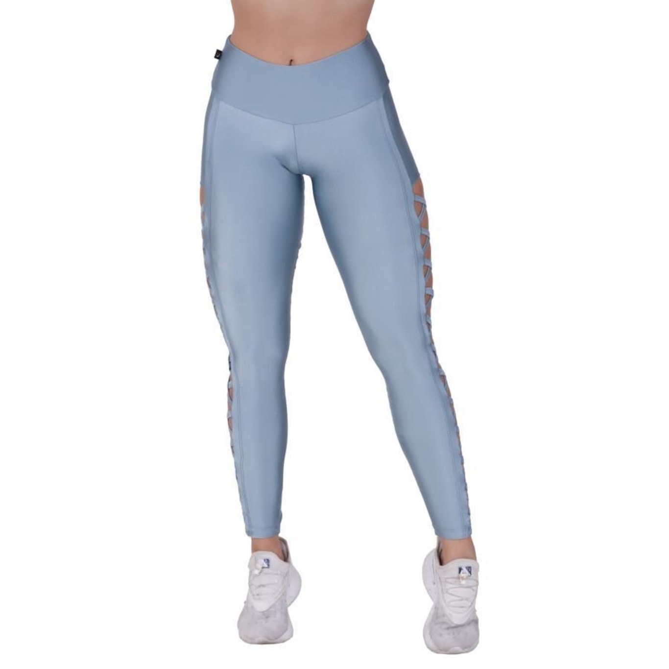 Calça Legging Fitness Orbis Fitness Fitness Tiras Lateral Cós Alto Cirrê Liso - Feminina - Foto 1