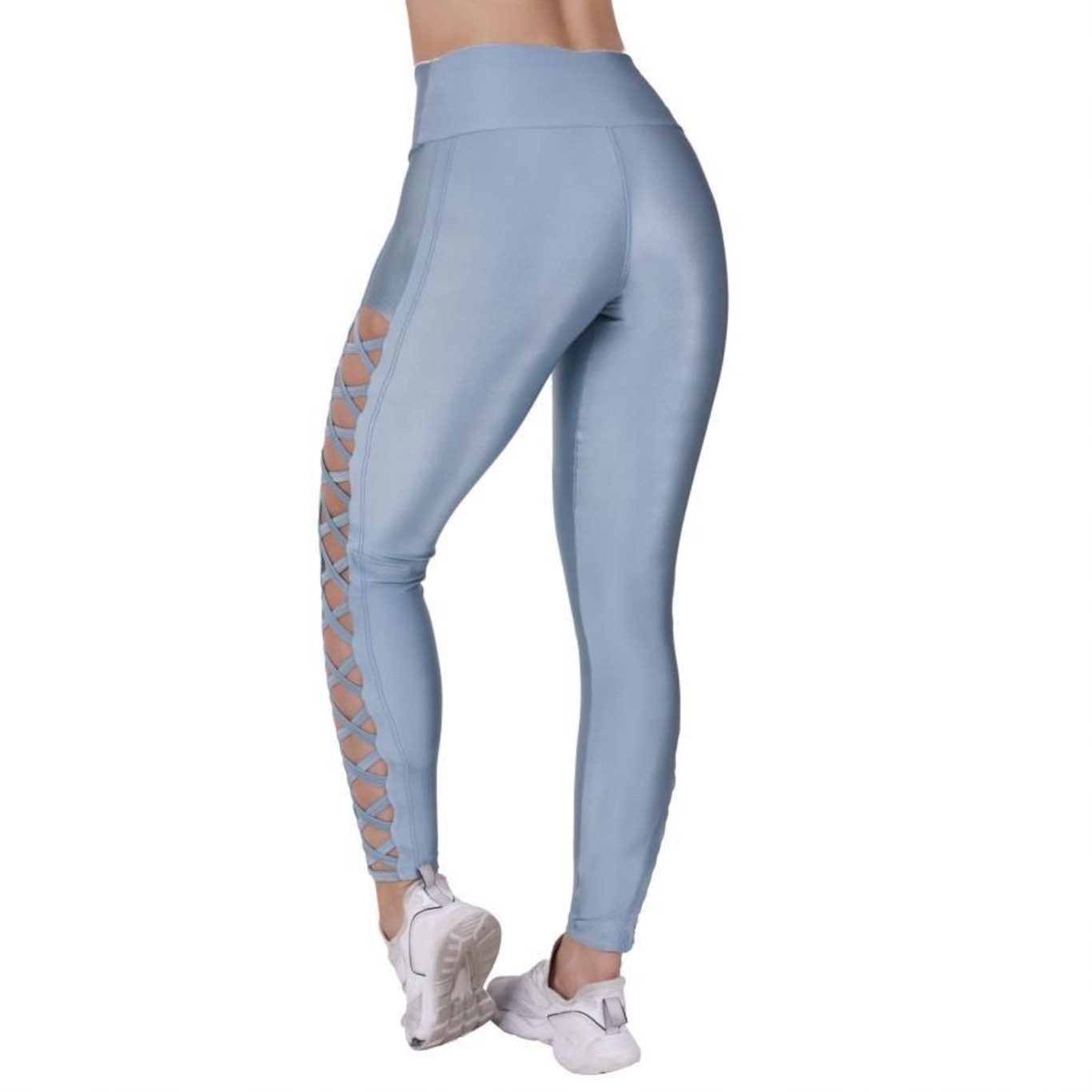 Calça Legging Fitness Orbis Fitness Fitness Tiras Lateral Cós Alto Cirrê Liso - Feminina - Foto 3