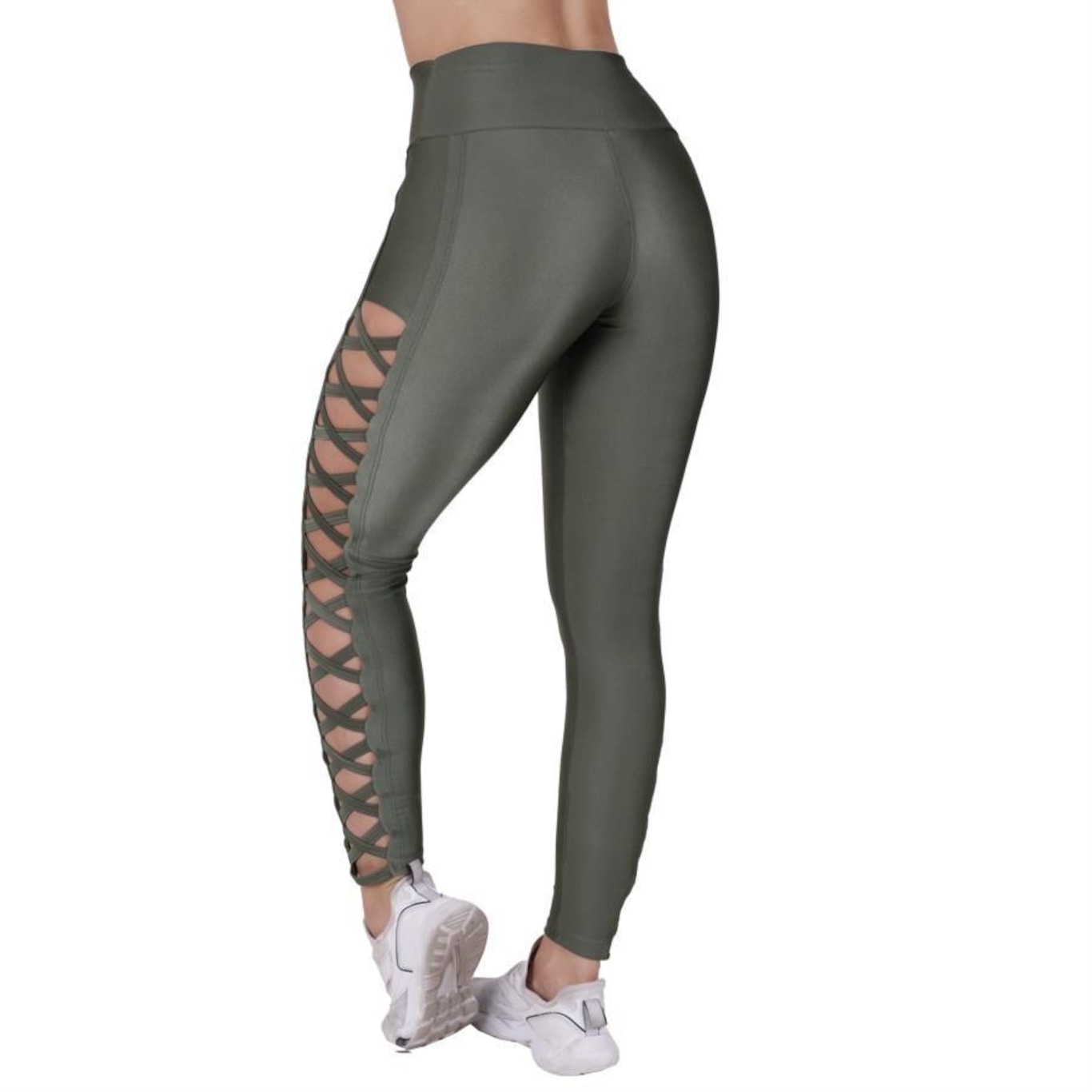 Calça Legging Fitness Orbis Fitness Fitness Tiras Lateral Cós Alto Cirrê Liso - Feminina - Foto 1