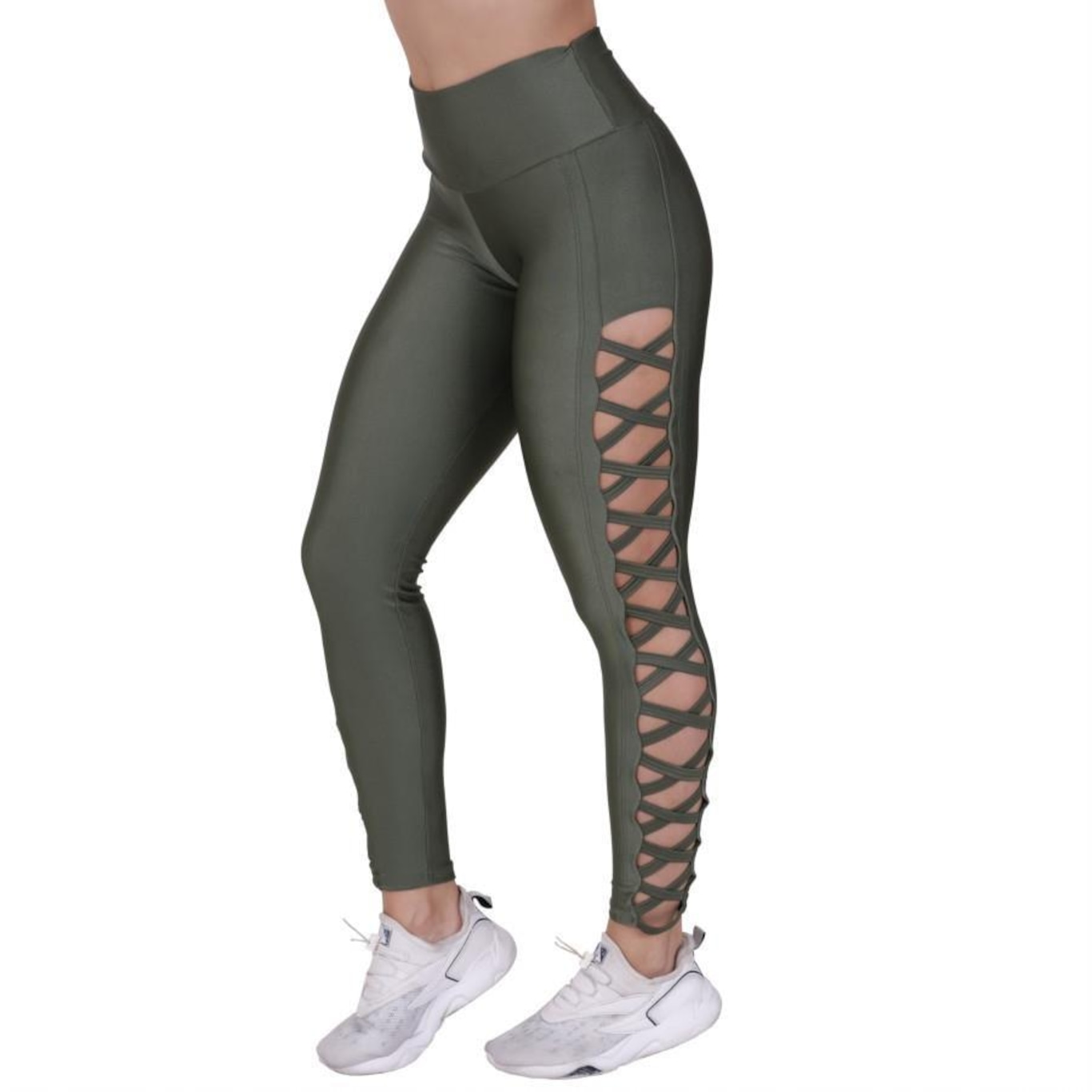 Calça Legging Fitness Orbis Fitness Fitness Tiras Lateral Cós Alto Cirrê Liso - Feminina - Foto 2