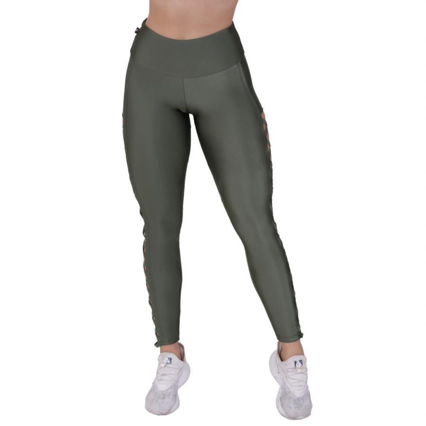 Calça Legging Fitness Orbis Fitness Fitness Tiras Lateral Cós Alto Cirrê Liso - Feminina - Foto 3