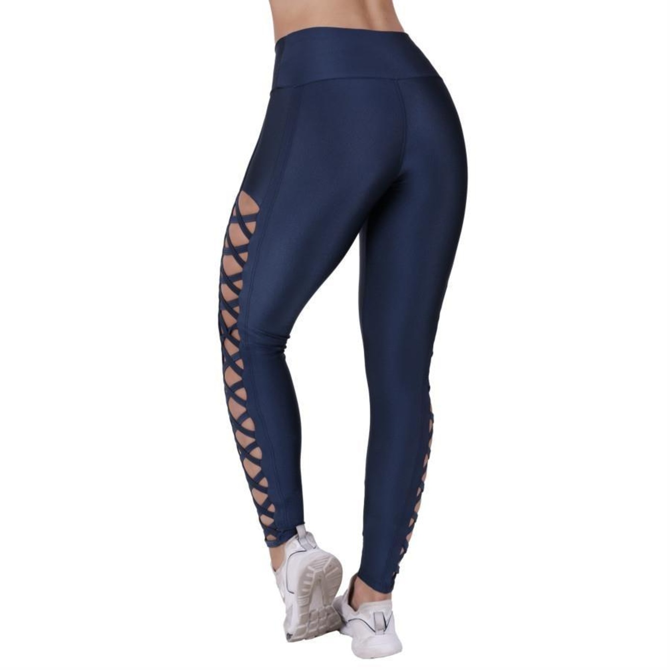 Calça Legging Fitness Orbis Fitness Fitness Tiras Lateral Cós Alto Cirrê Liso - Feminina - Foto 2