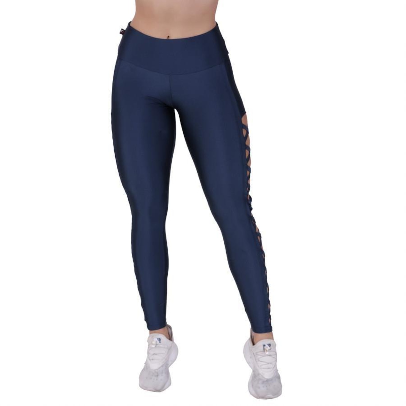 Calça Legging Fitness Orbis Fitness Fitness Tiras Lateral Cós Alto Cirrê Liso - Feminina - Foto 3