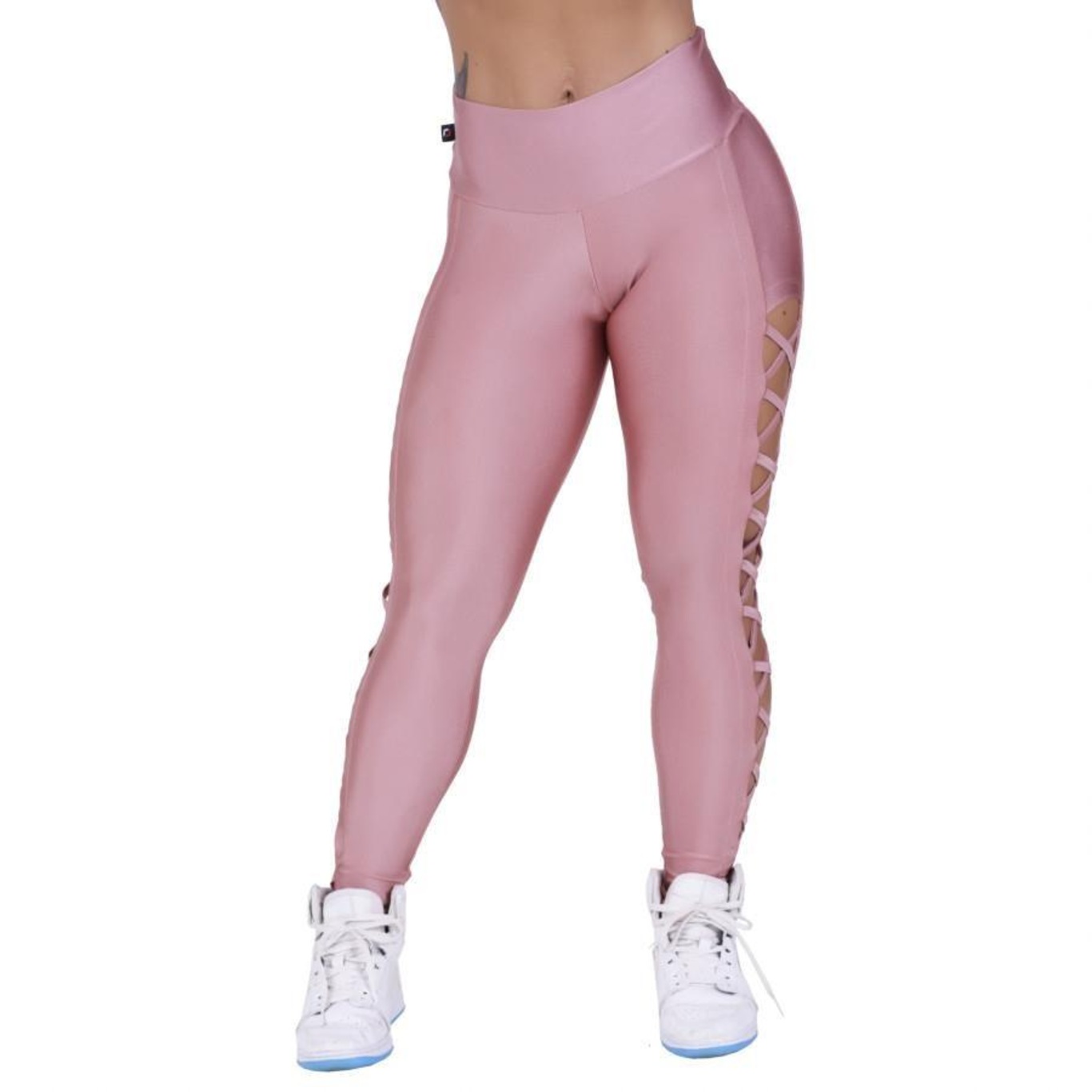 Calça Legging Fitness Orbis Fitness Fitness Tiras Lateral Cós Alto Cirrê Liso - Feminina - Foto 1