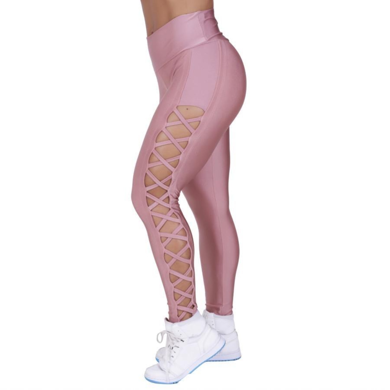 Calça Legging Fitness Orbis Fitness Fitness Tiras Lateral Cós Alto Cirrê Liso - Feminina - Foto 2