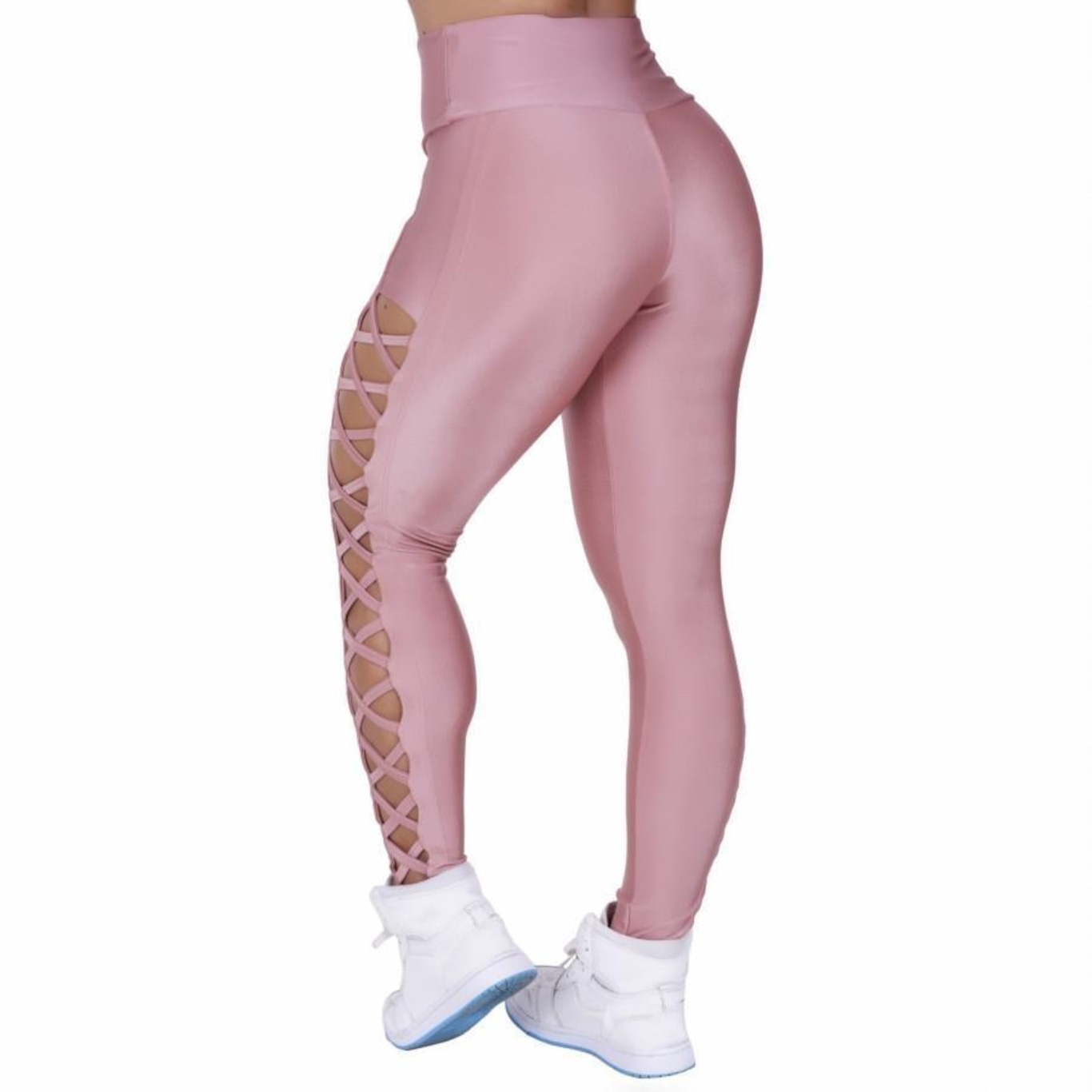 Calça Legging Fitness Orbis Fitness Fitness Tiras Lateral Cós Alto Cirrê Liso - Feminina - Foto 3