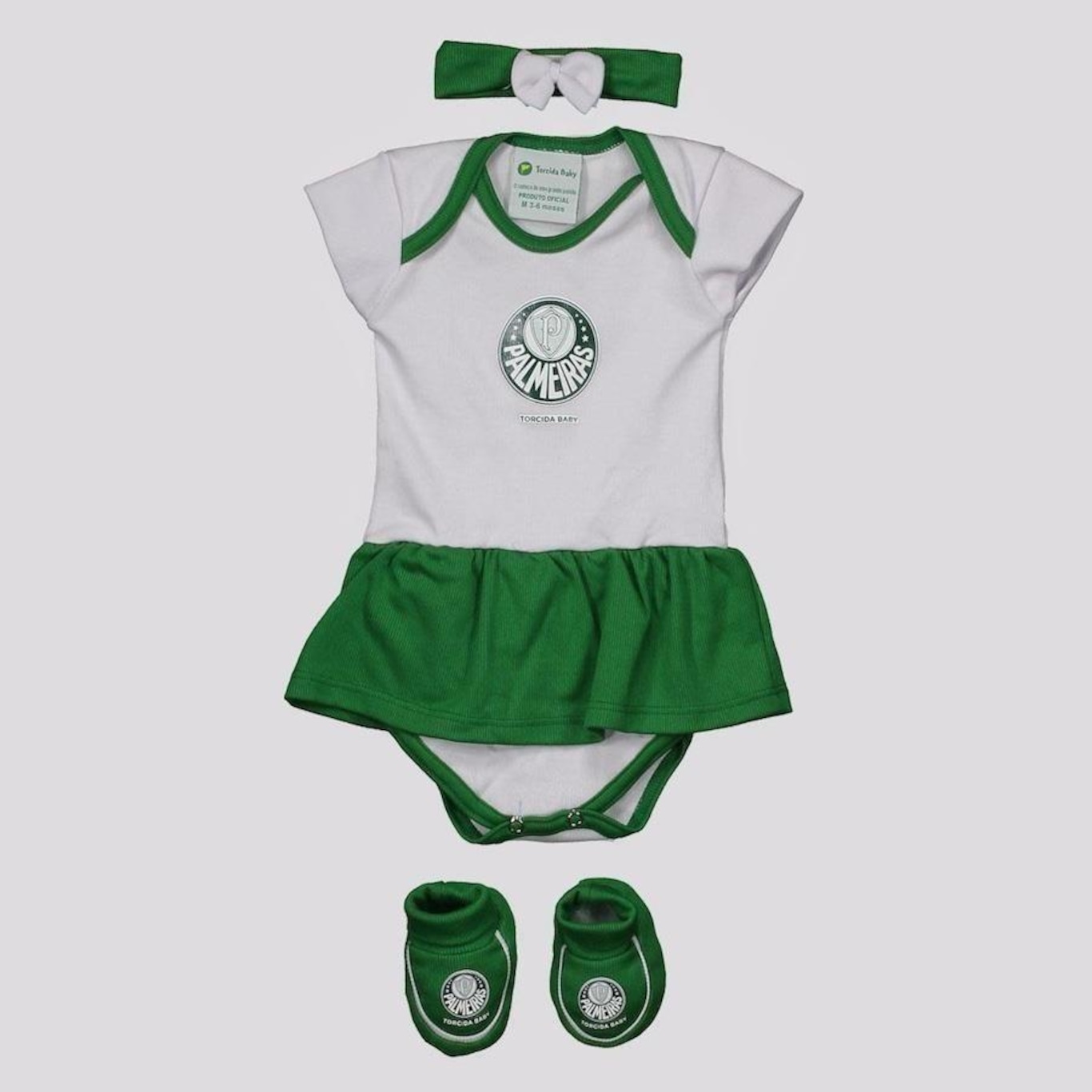 Kit Torcida Baby do Palmeiras : Body + Pantufa + Tiara - Infantil - Foto 2