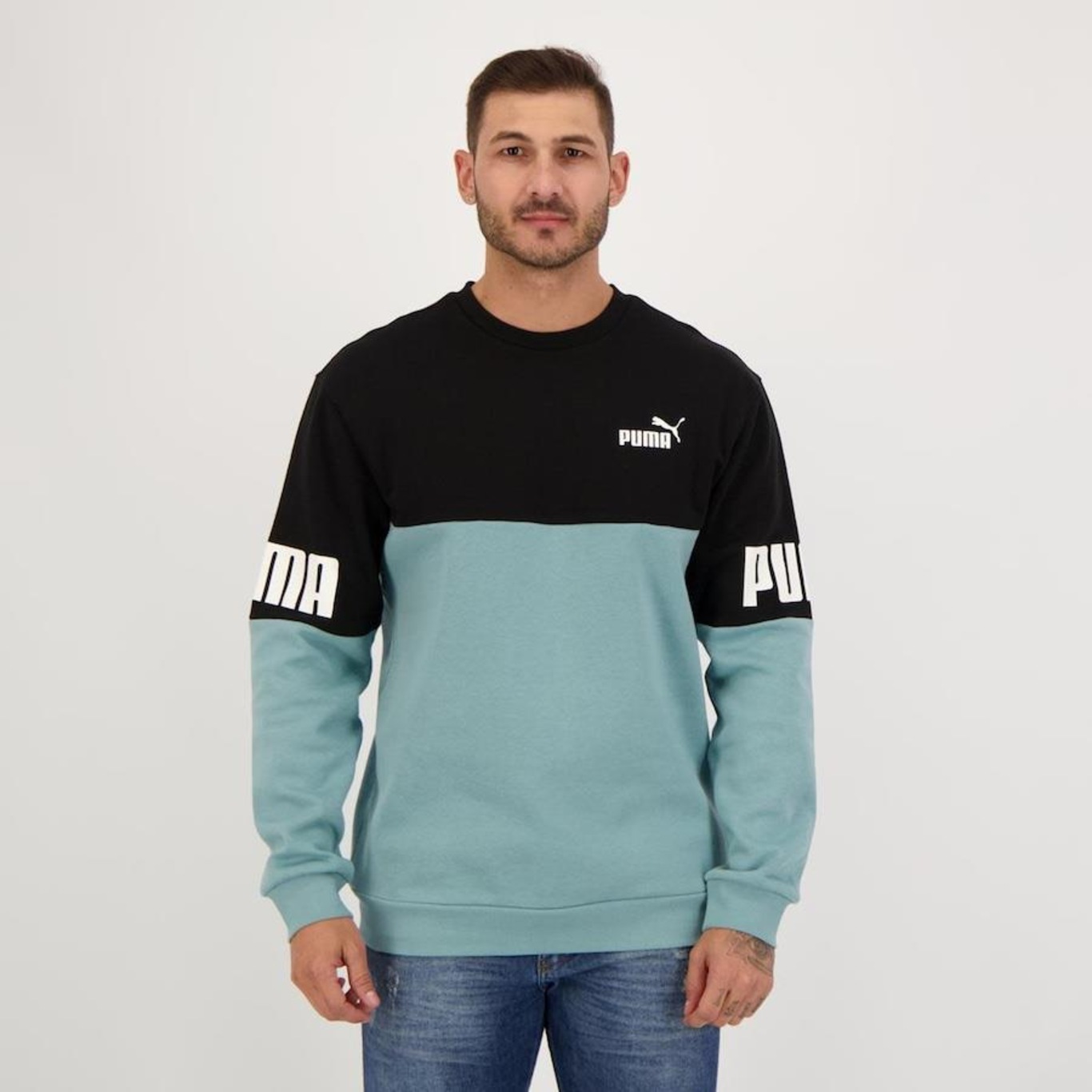 Blusao de Moletom Puma Colorblock Crew Masculino Centauro