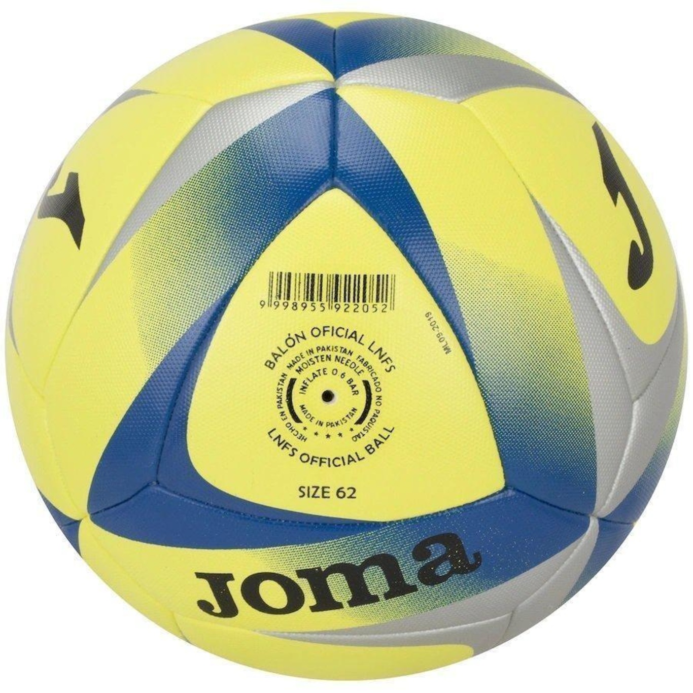 BOLA DE FUTSAL CN AGUILA LNFS TAMANHO 62 AMARELO PRETO E AZUL JOMA