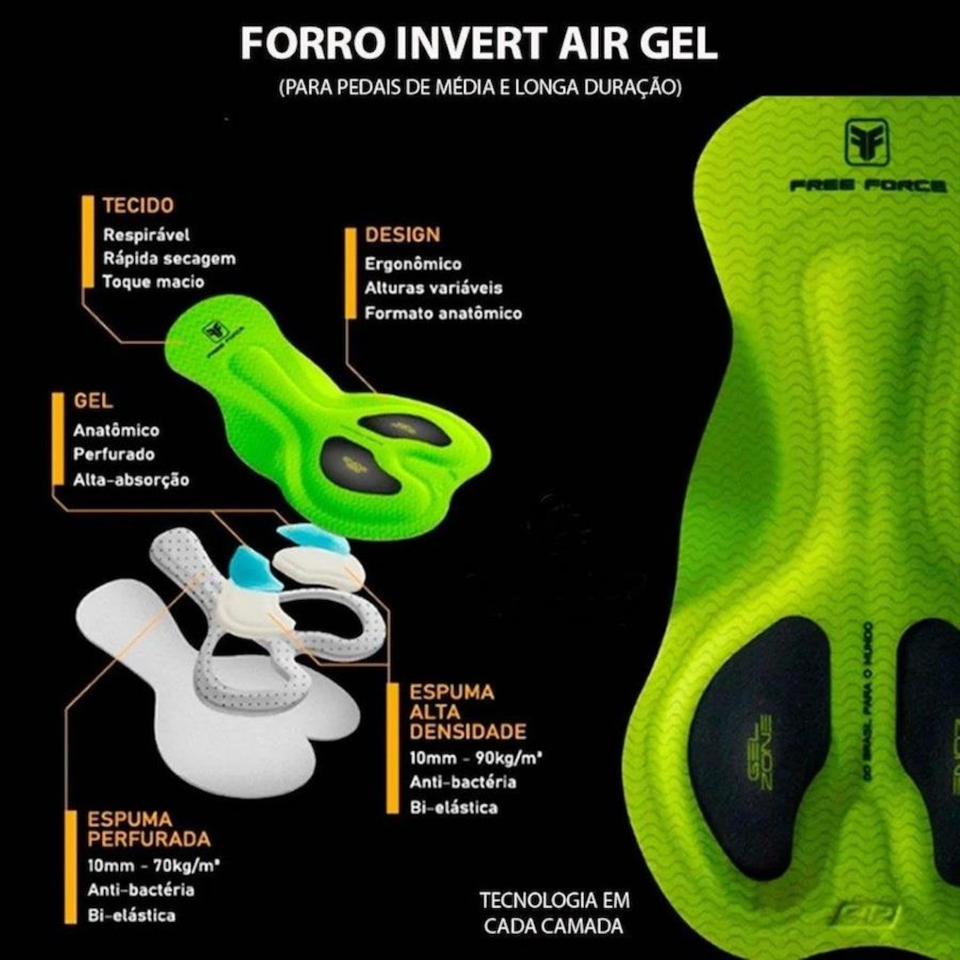 Bermuda de Ciclismo Free Force Endurance Air Invert Gel com bolso - Masculina - Foto 3