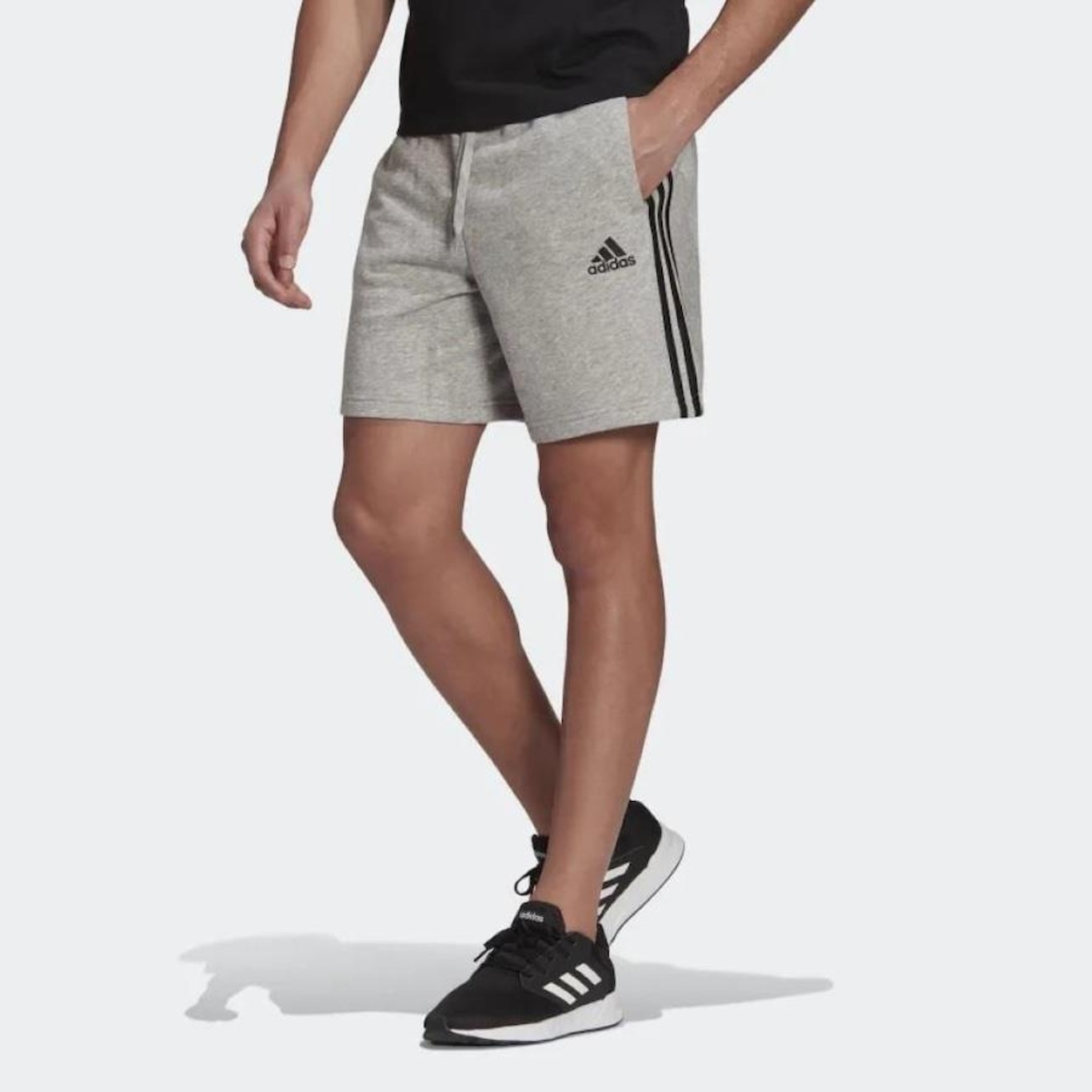 Short Adidas Essentials 3 Listras Masculino - Preto+Branco