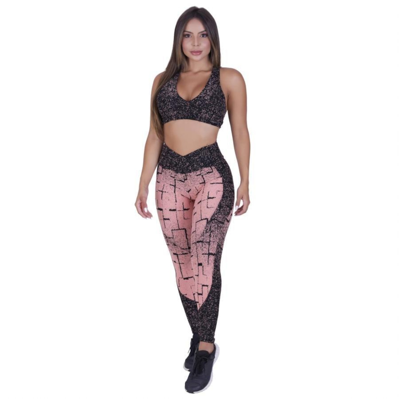 Conjunto Orbis Fitness: Calça Legging Recortes Cós Transpasse + Top Fitness Cruzado Costas Degrade - Feminino - Foto 2