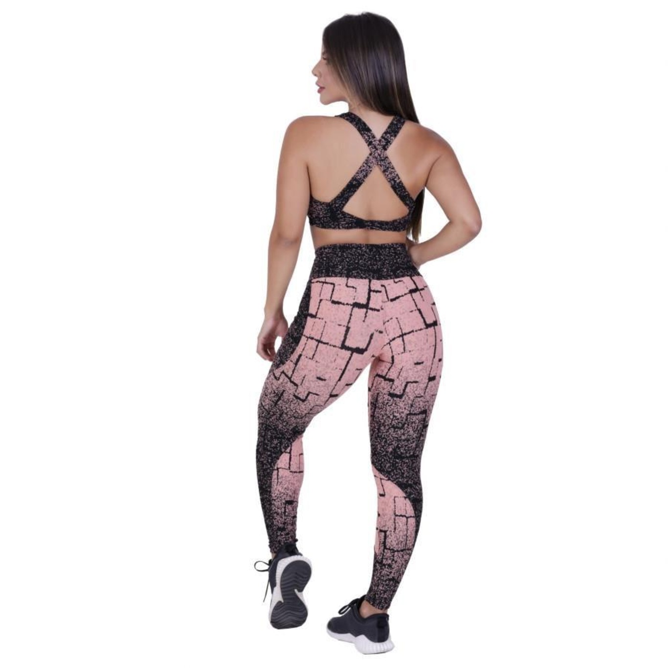 Conjunto Orbis Fitness: Calça Legging Recortes Cós Transpasse + Top Fitness Cruzado Costas Degrade - Feminino - Foto 4