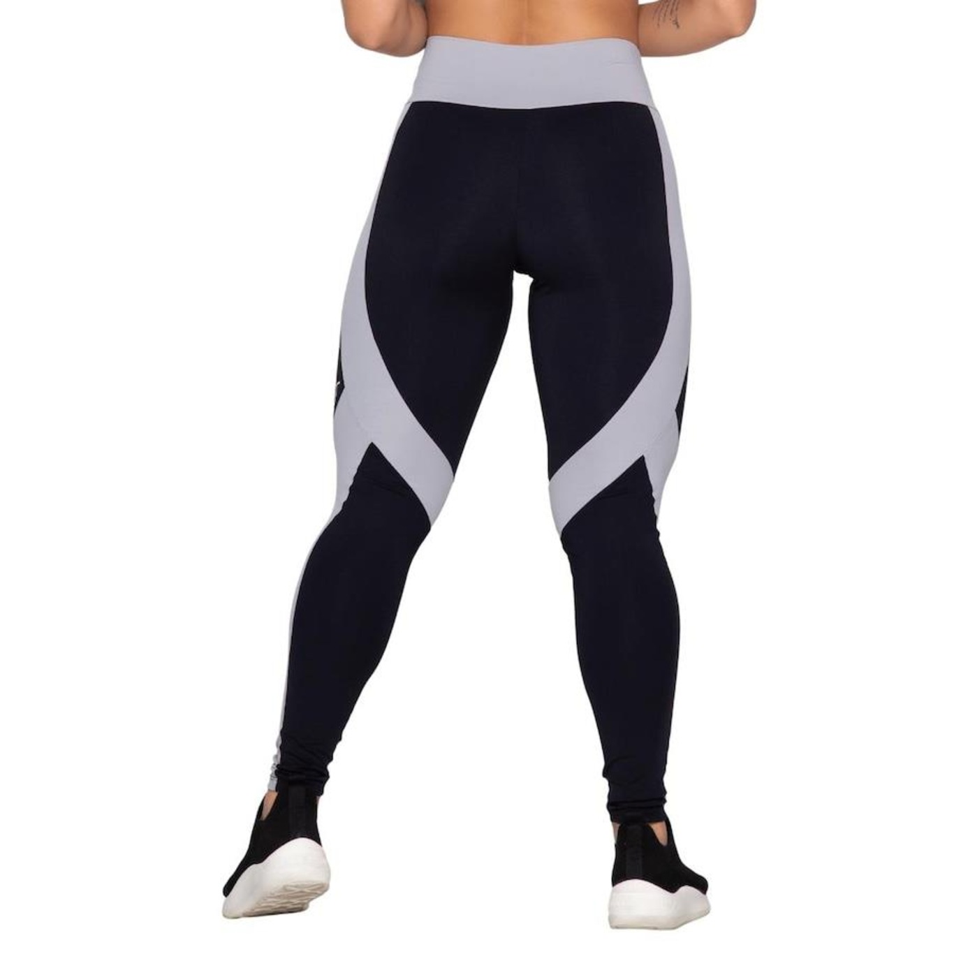Calça Legging AVA Fitness Wear Suplex Preta com Recorte com Silk