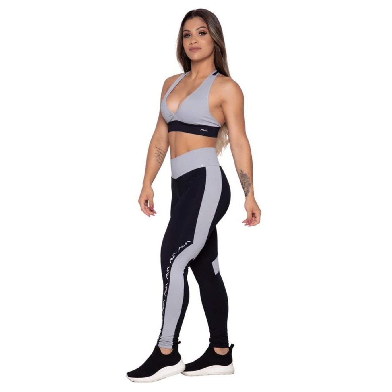 Calça Legging AVA Fitness Wear Suplex Preta com Recorte com Silk - Feminina - Foto 5