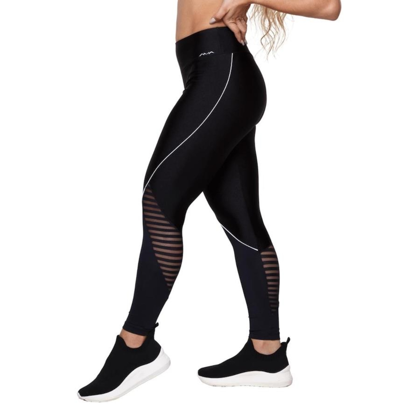 Calça Legging AVA Fitness Wear Poliamida Brilhoso com Tule Canelado - Feminina - Foto 2