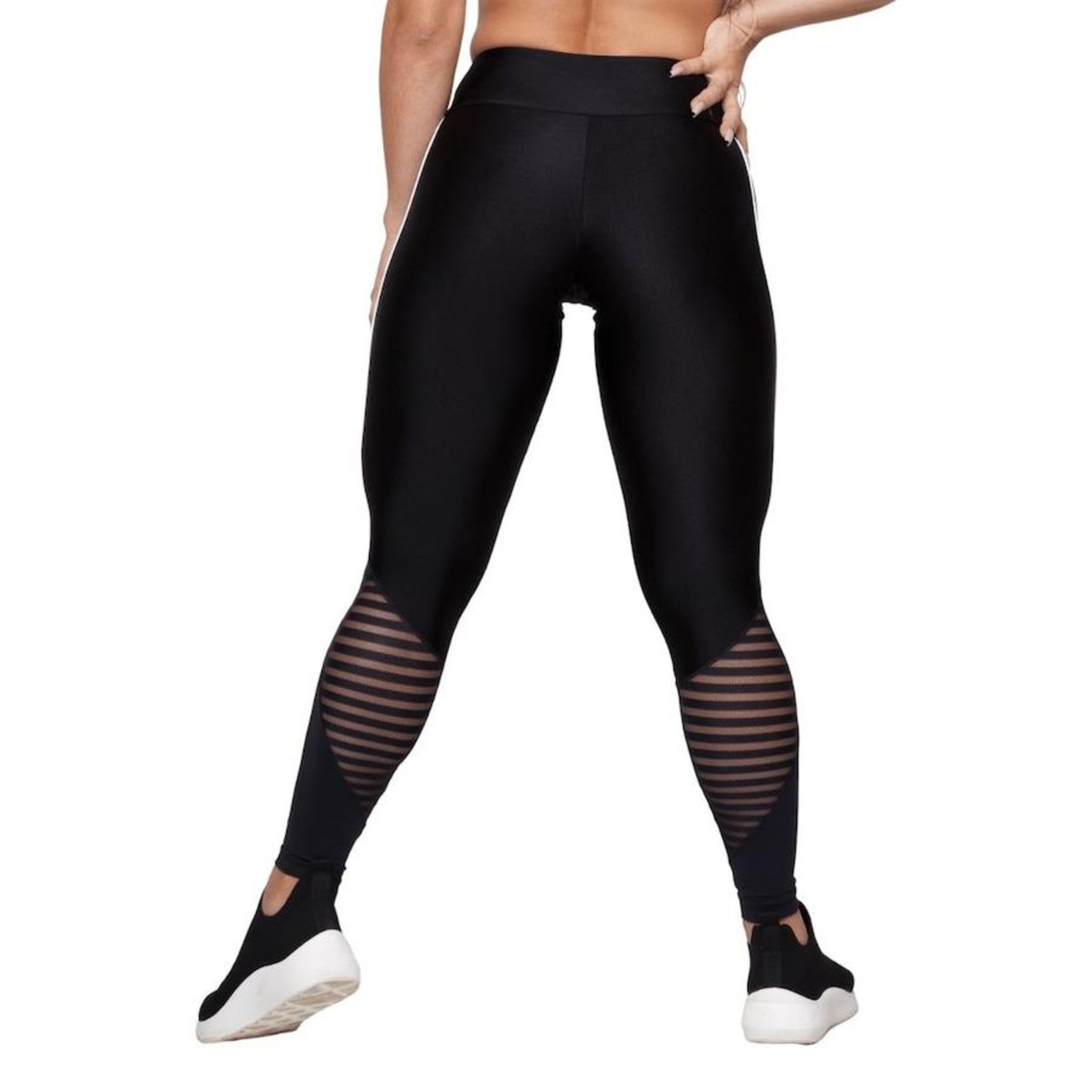 Calça Legging AVA Fitness Wear Poliamida Brilhoso com Tule Canelado - Feminina - Foto 3