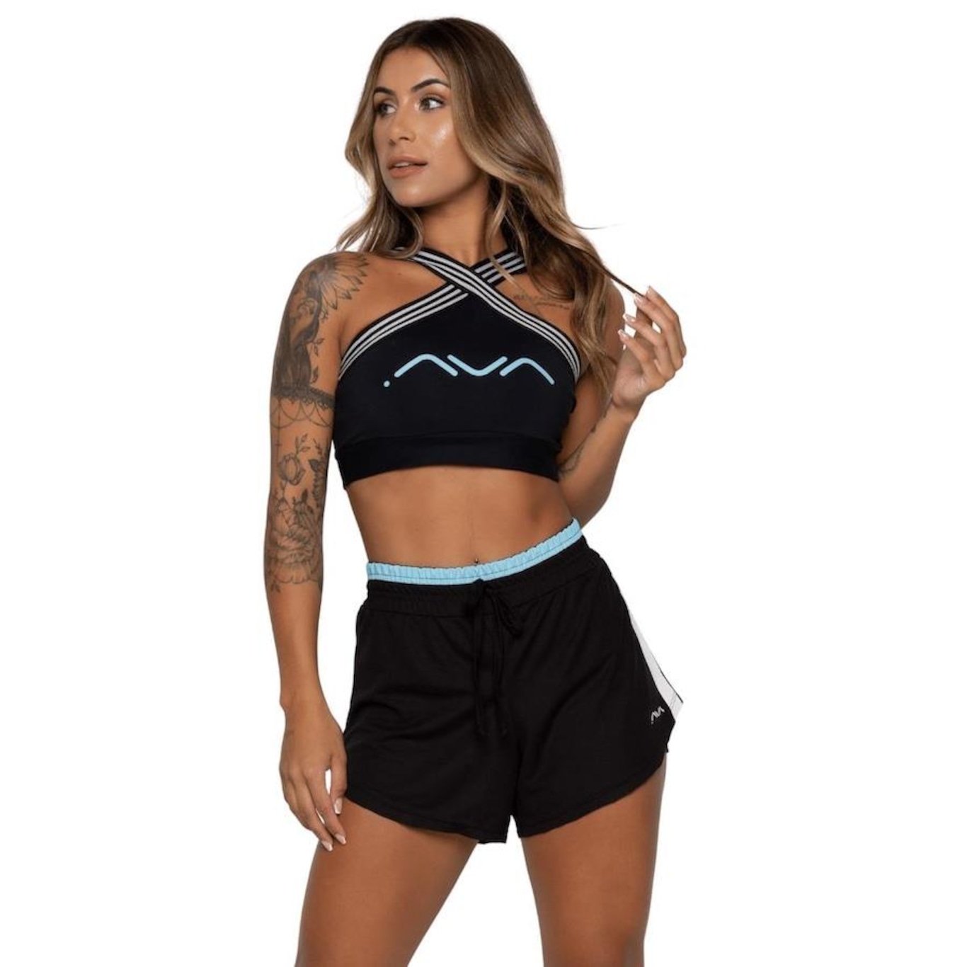 Short Fitness Feminino Preto com Elástico - Ava Fitness