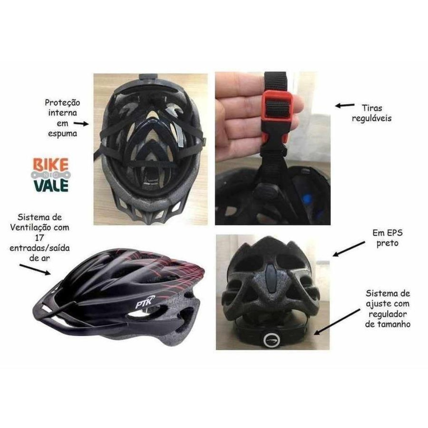 Capacete para Ciclismo PTK Runner com Regulagem - Adulto - Foto 4